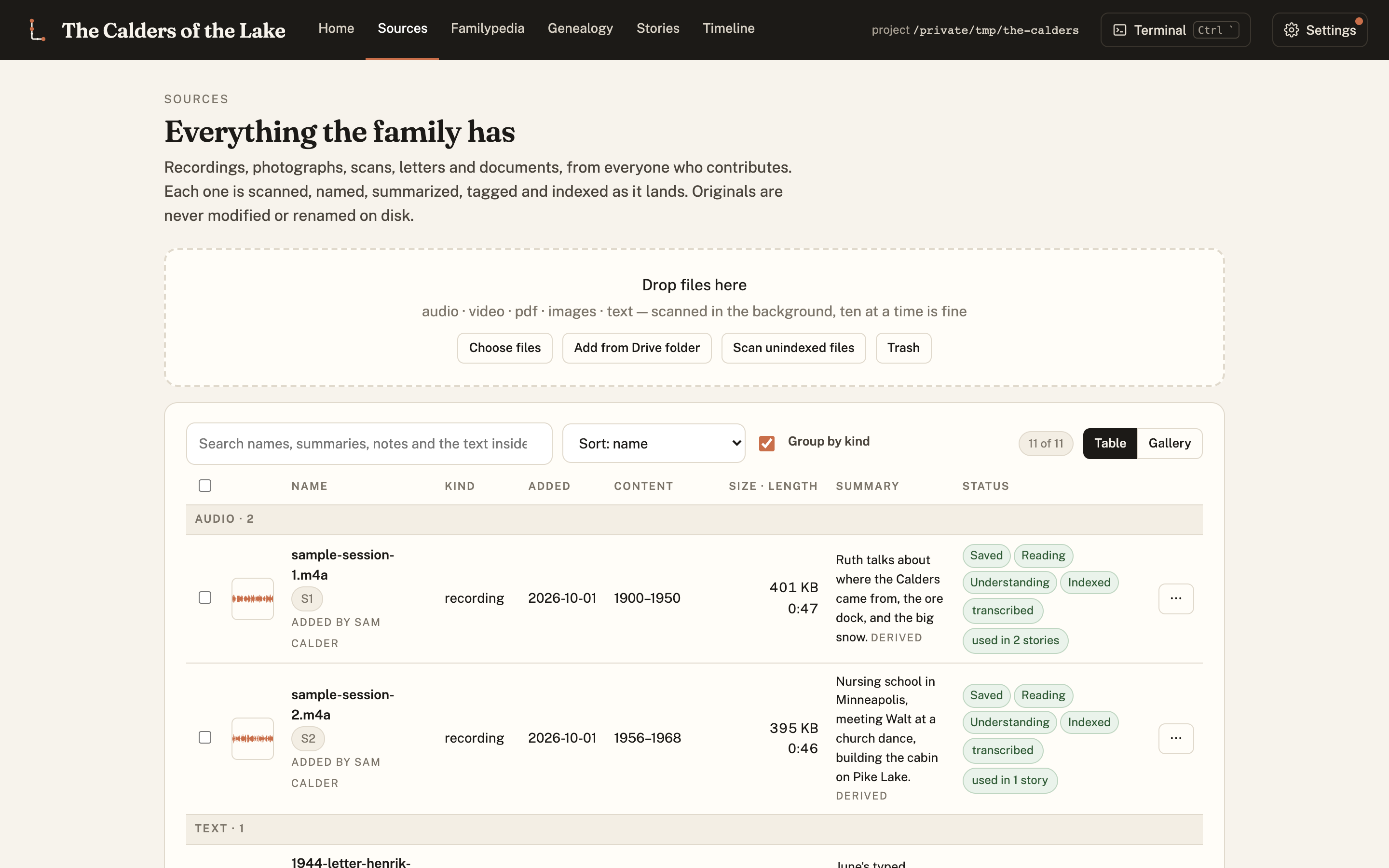 The Sources tab