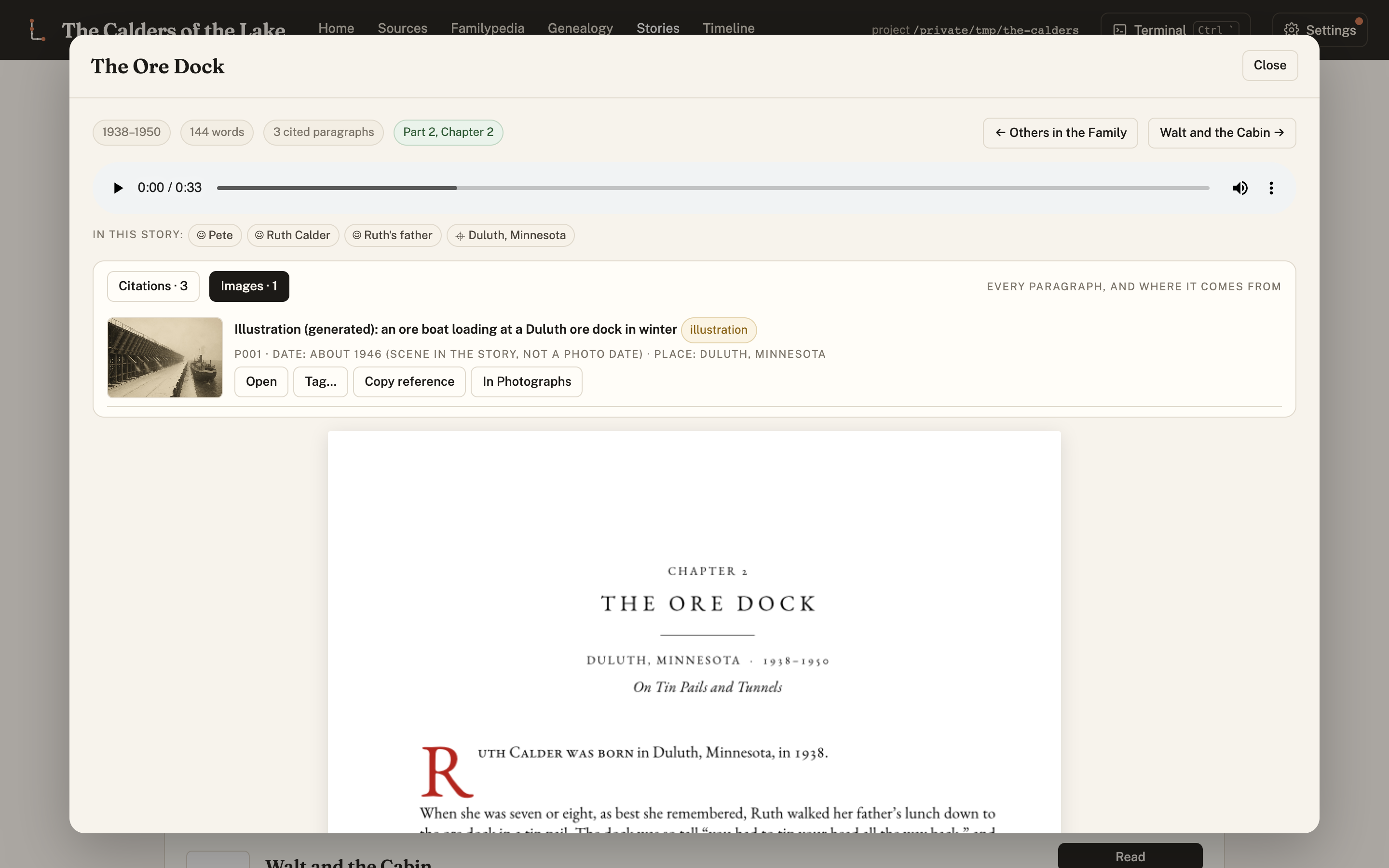 A story's images with provenance and a toolbar